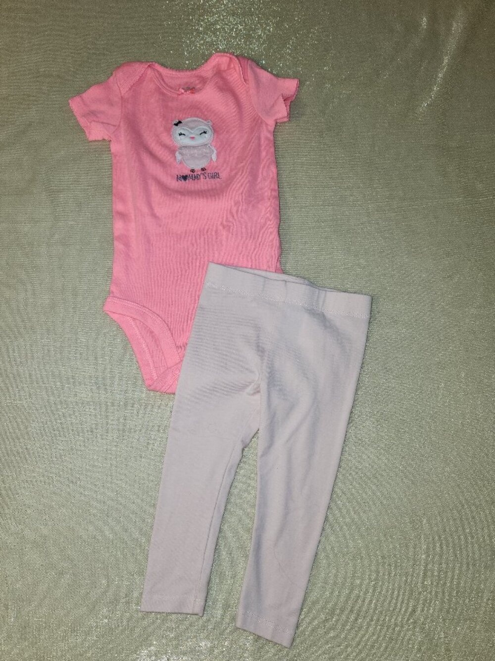 Baby Girl Outfit Set 3-6M Pink Owl Bodysuit Gray Leggings 2 Piece